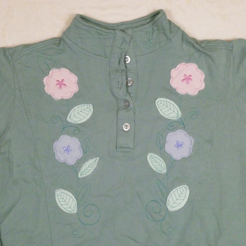 VTG ChinaWear Morsly Green Pullover Sweatshirt Size L Floral Grandma Cottage 90s